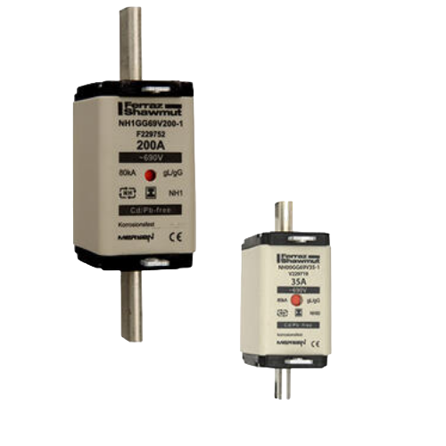 NH fuse-links gG 690VAC , double indicator/isolated gripping-lugs size 000, 00, 0, 1, 2, 3